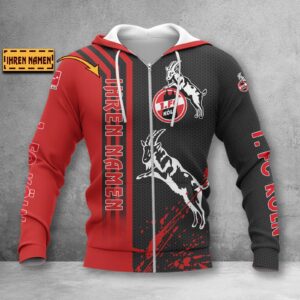 1. FC Köln Hoodie Zip Herren | Effzeh Kapuzenjacke mit Reißverschluss WINA3212
