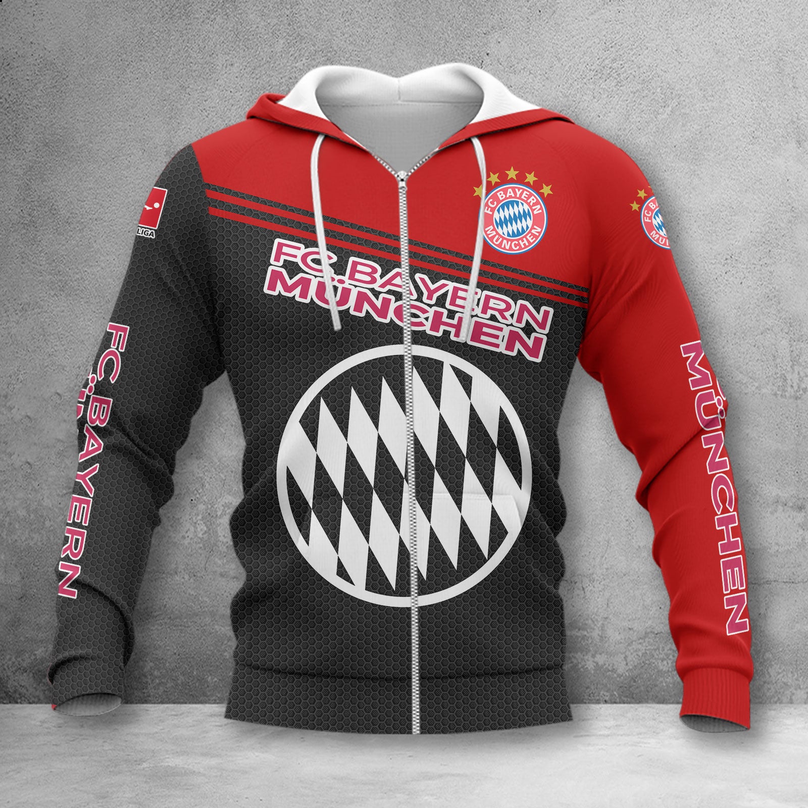 Bayern München Hoodie Zip Herren | FCB Kapuzenjacke mit Reißverschluss WINA2916