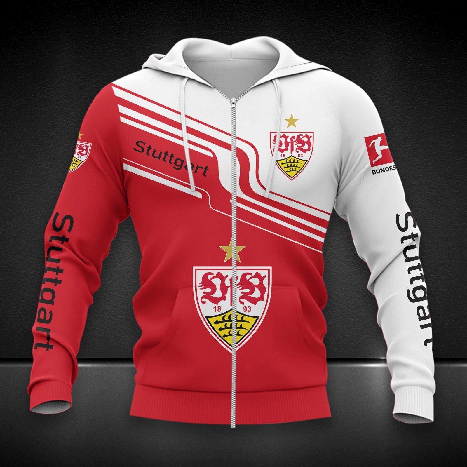 VfB Stuttgart Hoodie Zip Herren | VfB Kapuzenjacke mit Reißverschluss DDQQA80226