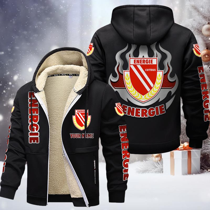 Energie Cottbus Gefütterte Kapuzenjacke - FCE Samt Zip-Hoodie (Ver.2) – Bild 3