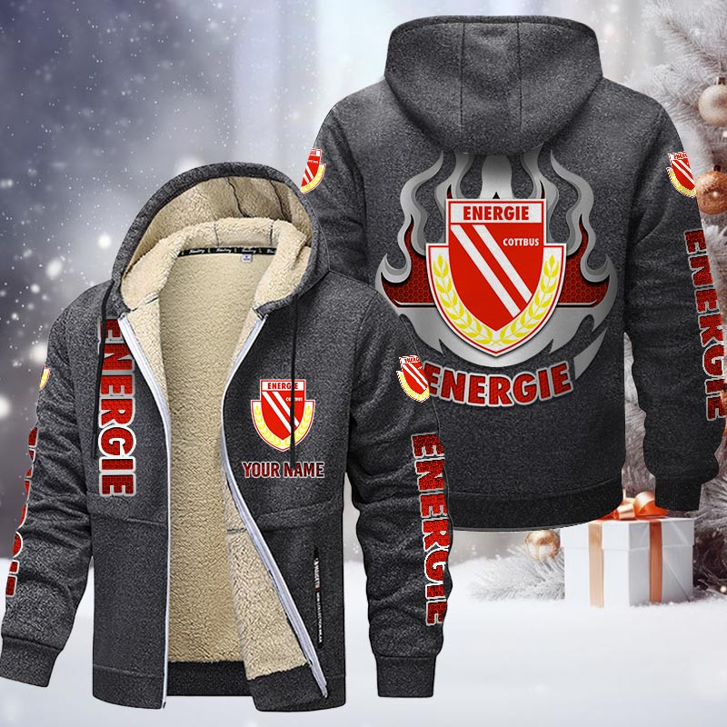 Energie Cottbus Gefütterte Kapuzenjacke - FCE Samt Zip-Hoodie (Ver.2) – Bild 5