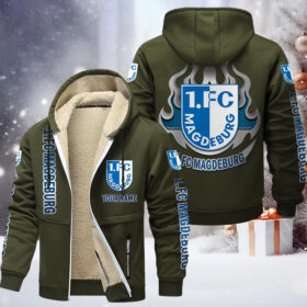 1. FC Magdeburg Gefütterte Kapuzenjacke – FCM Samt Zip-Hoodie
