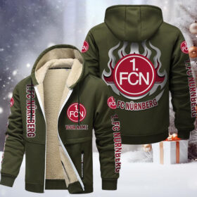 1. FC Nurnberg Gefütterte Kapuzenjacke – FCN Samt Zip-Hoodie